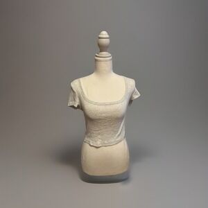 SHEIN Cream Gray  Ribbed Cropped Scoop Neck  Short Sleeve T-Shirt Medium